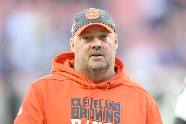Cleveland Browns head coach Freddie Kitchens walks off the field after an NFL football game against the Baltimore Ravens, Sunday, Dec. 22, 2019, in Cleveland. The Ravens won 31-15. (AP Photo/David Richard)