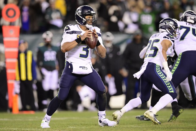 PHILADELPHIA, PENNSYLVANIA - JANUARY 05:  Russell Wilson #3 of the Seattle Seahawks passes the ball against the Philadelphia Eagles at Lincoln Financial Field on January 05, 2020 in Philadelphia, Pennsylvania. (Photo by Steven Ryan/Getty Images)