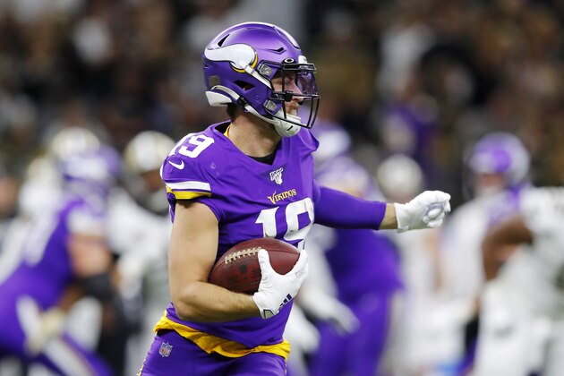 NEW ORLEANS, LOUISIANA - JANUARY 05: Adam Thielen #19 of the Minnesota Vikings runs with the ball during the first half against the New Orleans Saints in the NFC Wild Card Playoff game at Mercedes Benz Superdome on January 05, 2020 in New Orleans, Louisiana. (Photo by Kevin C. Cox/Getty Images) NEW ORLEANS, LOUISIANA - JANUARY 05: Adam Thielen #19 of the Minnesota Vikings runs with the ball during the first half against the New Orleans Saints in the NFC Wild Card Playoff game at Mercedes Benz Superdome on January 05, 2020 in New Orleans, Louisiana. (Photo by Kevin C. Cox/Getty Images)