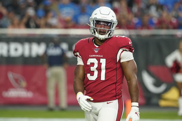 Arizona Cardinals running back David Johnson (31) during the first half of an NFL football game against the Detroit Lions, Sunday, Sept. 8, 2019, in Glendale, Ariz. (AP Photo/Rick Scuteri)