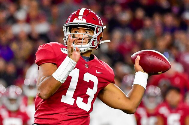 Alabama quarterback Tua Tagovailoa in an NCAA football game Saturday, Nov. 9, 2019, in Tuscaloosa, Ala. (AP Photo/Vasha Hunt)