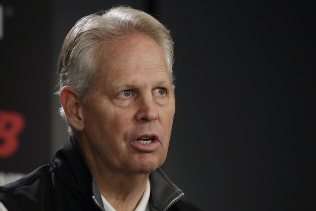 Boston Celtics basketball general manager Danny Ainge speaks during a news conference, Monday, June 24, 2019, in Boston, to introduce the team's 2019 draft players. (AP Photo/Elise Amendola)