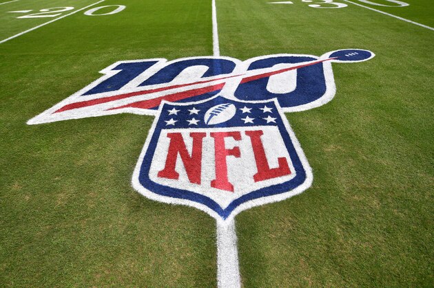 MIAMI, FLORIDA - DECEMBER 01: A general view of the NFL 100 logo on on the field prior to the game between the Miami Dolphins and the Philadelphia Eagles at Hard Rock Stadium on December 01, 2019 in Miami, Florida. (Photo by Mark Brown/Getty Images) MIAMI, FLORIDA - DECEMBER 01: A general view of the NFL 100 logo on on the field prior to the game between the Miami Dolphins and the Philadelphia Eagles at Hard Rock Stadium on December 01, 2019 in Miami, Florida. (Photo by Mark Brown/Getty Images)