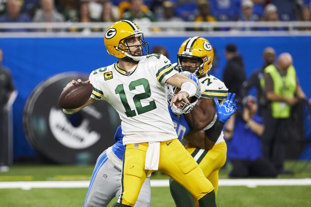 Green Bay Packers quarterback Aaron Rodgers (12) passes against the Detroit Lions during an NFL football game at Ford Field in Detroit, Sunday, Dec. 29, 2019. (AP Photo/Rick Osentoski)