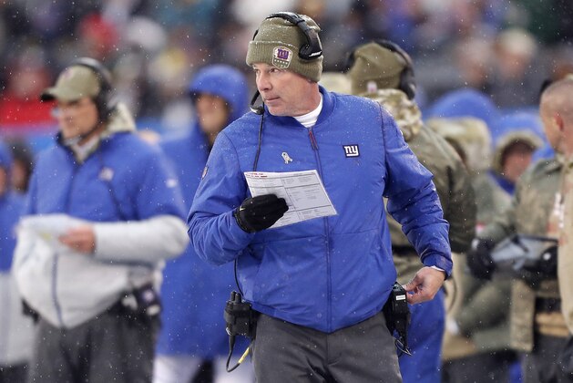 EAST RUTHERFORD, NEW JERSEY - DECEMBER 01:  (NEW YORK DAILIES OUT)   Head coach Pat Shurmur of the New York Giants in action against the Green Bay Packers at MetLife Stadium on December 01, 2019 in East Rutherford, New Jersey.  The Packers defeated the Giants 31-13. (Photo by Jim McIsaac/Getty Images)