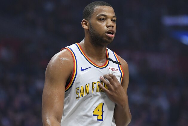 LOS ANGELES, CA - JANUARY 10: Omari Spellman #4 of the Golden State Warriors plays the LA Clippers at Staples Center on January 10, 2020 in Los Angeles, California. NOTE TO USER: User expressly acknowledges and agrees that, by downloading and/or using this photograph, user is consenting to the terms and conditions of the Getty Images License Agreement. (Photo by John McCoy/Getty Images)