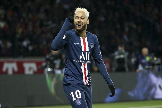PARIS, FRANCE - JANUARY 12: Neymar Jr of PSG celebrates his first goal during the Ligue 1 match between Paris Saint-Germain (PSG) and AS Monaco (ASM) at Parc des Princes stadium on January 12, 2020 in Paris, France. (Photo by Jean Catuffe/Getty Images)