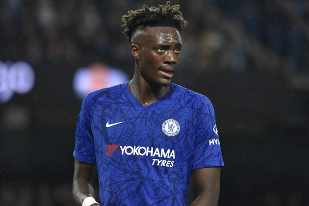 Chelsea's Tammy Abraham during the English Premier League soccer match between Manchester City and Chelsea at Etihad stadium in Manchester, England, Saturday, Nov. 23, 2019. (AP Photo/Rui Vieira)