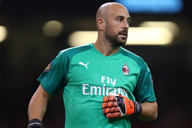 CARDIFF, WALES - AUGUST 03:  Pepe  Reina of AC Milan during the 2019 International Champions Cup match between Manchester United and AC Milan at Principality Stadium on August 03, 2019 in Cardiff, Wales. (Photo by Michael Steele/Getty Images)
