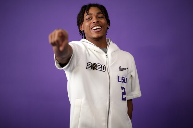NEW ORLEANS, LOUISIANA - JANUARY 11: Justin Jefferson #2 of the LSU Tigers attends media day for the College Football Playoff National Championship on January 11, 2020 in New Orleans, Louisiana. (Photo by Chris Graythen/Getty Images)