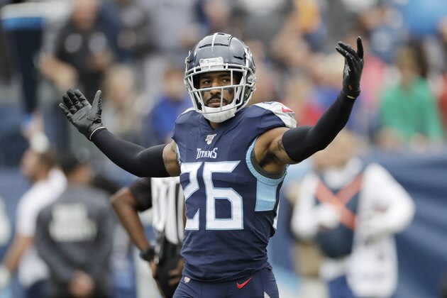 Tennessee Titans cornerback Logan Ryan plays against the Tampa Bay Buccaneers in the first half of an NFL football game Sunday, Oct. 27, 2019, in Nashville, Tenn. (AP Photo/James Kenney)