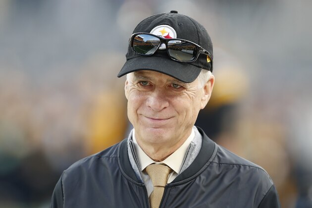 Pittsburgh Steelers Chairman Art Rooney II watches warmups before an NFL football game between the Pittsburgh Steelers and the Los Angeles Rams in Pittsburgh, Sunday, Nov. 10, 2019. (AP Photo/Keith Srakocic)