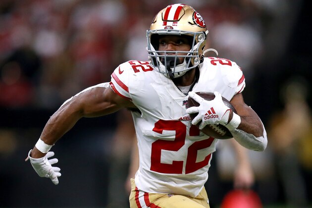 NEW ORLEANS, LOUISIANA - DECEMBER 08: Matt Breida #22 of the San Francisco 49ers runs the ball during a NFL game against the New Orleans Saints at the Mercedes Benz Superdome on December 08, 2019 in New Orleans, Louisiana. (Photo by Sean Gardner/Getty Images)