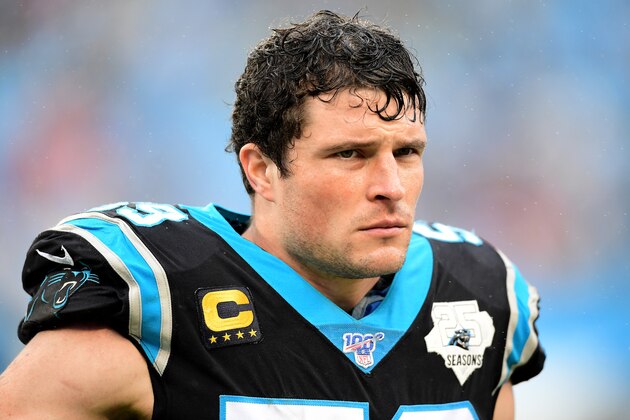 CHARLOTTE, NORTH CAROLINA - DECEMBER 29: Luke Kuechly #59 of the Carolina Panthers during the second half during their game against the New Orleans Saints at Bank of America Stadium on December 29, 2019 in Charlotte, North Carolina. (Photo by Jacob Kupferman/Getty Images)