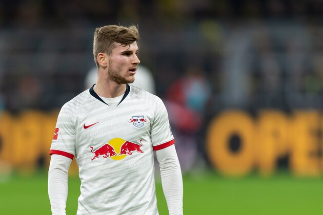 DORTMUND, GERMANY - DECEMBER 17: (BILD ZEITUNG OUT) Timo Werner of Leipzig looks on during the Bundesliga match between Borussia Dortmund and RB Leipzig at Signal Iduna Park on December 17, 2019 in Dortmund, Germany. (Photo by TF-Images/Getty Images)