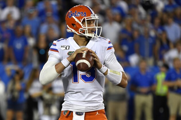 Florida quarterback Feleipe Franks (13) in action during the first half of an NCAA college football game in Lexington, Ky., Saturday, Sept. 14, 2019. (AP Photo/Timothy D. Easley)