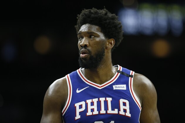 Philadelphia 76ers' Joel Embiid plays during an NBA basketball game against the Oklahoma City Thunder, Monday, Jan. 6, 2020, in Philadelphia. (AP Photo/Matt Slocum)