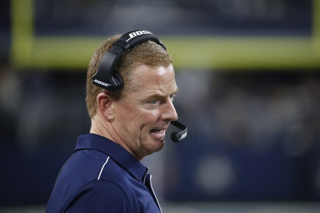 Dallas Cowboys head coach Jason Garrett during the second half of an NFL football game against the Washington Redskins in Arlington, Texas, Sunday, Dec. 15, 2019. (AP Photo/Ron Jenkins)