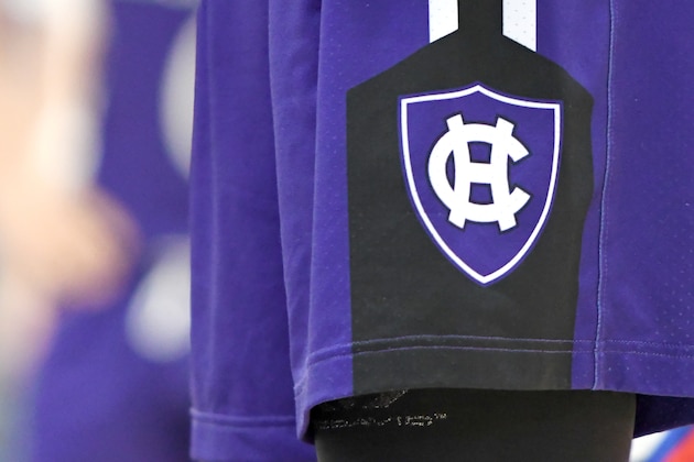 WASHINGTON, DC- JANUARY 22: The Holy Cross Crusaders logo on a pair of shorts during a college basketball game against the American University Eagles at Bender Arena on January 22, 2018 in Philadelphia, Pennsylvania. The Crusaders won 60-57. (Photo by Mitchell Layton/Getty Images) *** Local Caption *** WASHINGTON, DC- JANUARY 22: The Holy Cross Crusaders logo on a pair of shorts during a college basketball game against the American University Eagles at Bender Arena on January 22, 2018 in Philadelphia, Pennsylvania. The Crusaders won 60-57. (Photo by Mitchell Layton/Getty Images) *** Local Caption ***