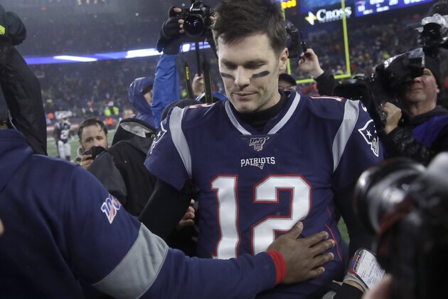 New England Patriots quarterback Tom Brady leaves the field after losing to the Tennessee Titans in an NFL wild-card playoff football game, Saturday, Jan. 4, 2020, in Foxborough, Mass. (AP Photo/Elise Amendola)