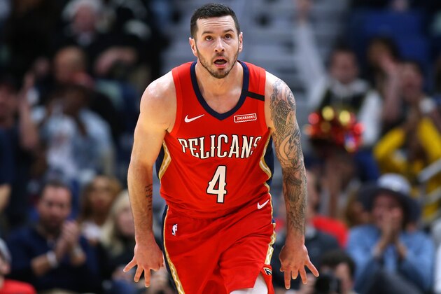 NEW ORLEANS, LOUISIANA - JANUARY 06: JJ Redick #4 of the New Orleans Pelicans reacts against the Utah Jazz during a game at the Smoothie King Center on January 06, 2020 in New Orleans, Louisiana. NOTE TO USER: User expressly acknowledges and agrees that, by downloading and or using this Photograph, user is consenting to the terms and conditions of the Getty Images License Agreement. (Photo by Jonathan Bachman/Getty Images)