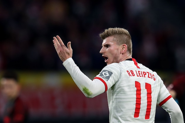 Leipzig's German forward Timo Werner reacts during the German first division Bundesliga football match RB Leipzig v  FC Augsburg in Leipzig, eastern Germany, on December 21, 2019. (Photo by Ronny Hartmann / AFP) / DFL REGULATIONS PROHIBIT ANY USE OF PHOTOGRAPHS AS IMAGE SEQUENCES AND/OR QUASI-VIDEO (Photo by RONNY HARTMANN/AFP via Getty Images)