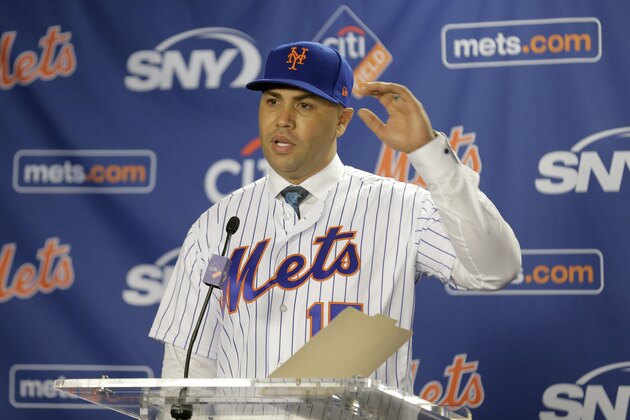 The New York Mets new manager, Carlos Beltran, speaks during a news conference at Citi Field, Monday, Nov. 4, 2019, in New York. Beltran, two years removed from his playing career and with no managerial experience, has been picked by the New York Mets to replace Mickey Callaway. (AP Photo/Seth Wenig)