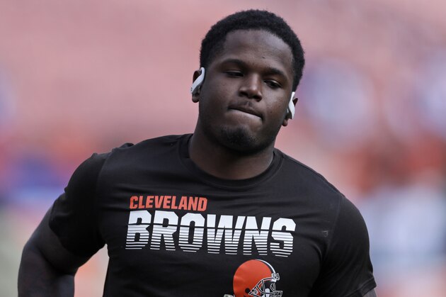 Cleveland Browns wide receiver Antonio Callaway warms-up before an NFL football game between the Buffalo Bills and the Cleveland Browns, Sunday, Nov. 10, 2019, in Cleveland. (AP Photo/Ron Schwane)