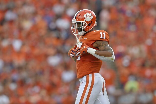 Clemson's Isaiah Simmons reacts after making a defensive play during the first half of an NCAA college football game against Florida State Saturday, Oct. 12, 2019, in Clemson, S.C. (AP Photo/Richard Shiro)