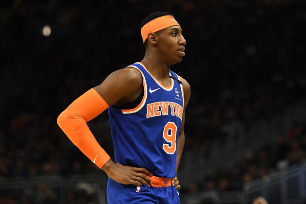 MILWAUKEE, WISCONSIN - JANUARY 14:  RJ Barrett #9 of the New York Knicks waits for a free throw during a game against the Milwaukee Bucks at Fiserv Forum on January 14, 2020 in Milwaukee, Wisconsin. NOTE TO USER: User expressly acknowledges and agrees that, by downloading and or using this photograph, User is consenting to the terms and conditions of the Getty Images License Agreement. (Photo by Stacy Revere/Getty Images)