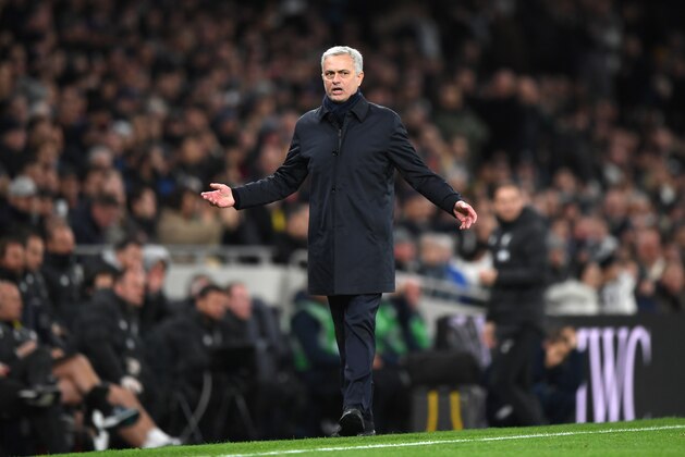 LONDON, ENGLAND - JANUARY 11: Jose Mourinho, Manager of Tottenham Hotspur reacts during the Premier League match between Tottenham Hotspur and Liverpool FC at Tottenham Hotspur Stadium on January 11, 2020 in London, United Kingdom. (Photo by Shaun Botterill/Getty Images)