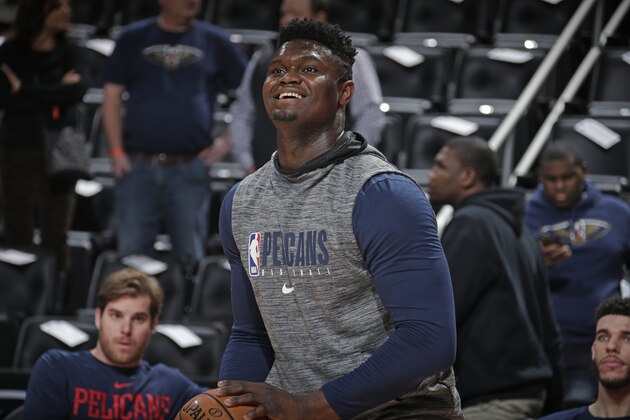 DETROIT, MI - JANUARY 13: Zion Williamson #1 of the New Orleans Pelicans smiles during warm ups before the game against the Detroit Pistons on January 13, 2020 at Little Caesars Arena in Detroit, Michigan. NOTE TO USER: User expressly acknowledges and agrees that, by downloading and/or using this photograph, User is consenting to the terms and conditions of the Getty Images License Agreement. Mandatory Copyright Notice: Copyright 2020 NBAE (Photo by Brian Sevald/NBAE via Getty Images)