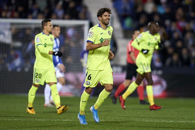 LEGANES, SPAIN - JANUARY 17: Leandro Cabrera of Getafe CF celebrates after scoring his team's first goal during the Liga match between CD Leganes and Getafe CF at Estadio Municipal de Butarque on January 17, 2020 in Leganes, Spain. (Photo by Quality Sport Images/Getty Images)