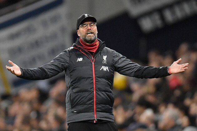 LONDON, ENGLAND - JANUARY 11: Jurgen Klopp, Manager of Liverpool reacts during the Premier League match between Tottenham Hotspur and Liverpool FC at Tottenham Hotspur Stadium on January 11, 2020 in London, United Kingdom. (Photo by Justin Setterfield/Getty Images)