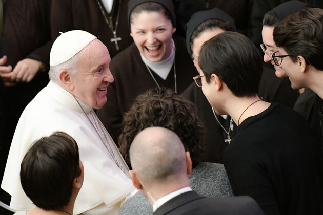 Pope Francis meets with nuns and attendees during the weekly general audience on January 15, 2020 at Paul-VI hall in the Vatican. (Photo by ALBERTO PIZZOLI / AFP) (Photo by ALBERTO PIZZOLI/AFP via Getty Images) Pope Francis meets with nuns and attendees during the weekly general audience on January 15, 2020 at Paul-VI hall in the Vatican. (Photo by ALBERTO PIZZOLI / AFP) (Photo by ALBERTO PIZZOLI/AFP via Getty Images)