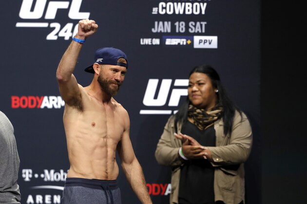LAS VEGAS, NEVADA - JANUARY 17:  Welterweight fighter Donald Cerrone leaves a ceremonial weigh-in for UFC 246 at Park Theater at Park MGM on January 17, 2020 in Las Vegas, Nevada. Cerrone will face Conor McGregor at UFC 246 on January 18 in Las Vegas.  (Photo by Steve Marcus/Getty Images)