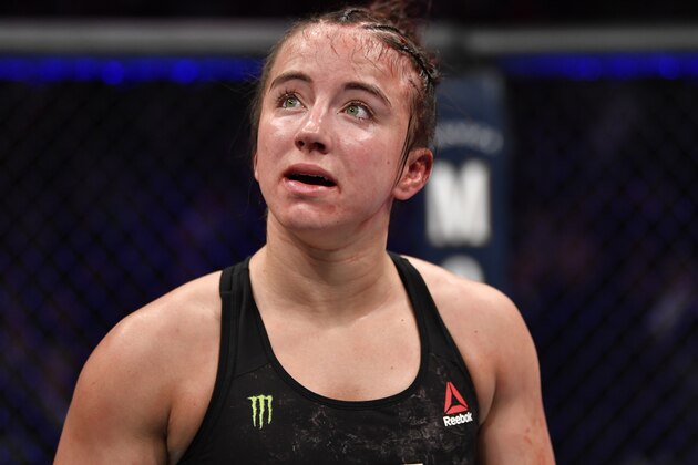 LAS VEGAS, NEVADA - JANUARY 18: Maycee Barber waits for the decision following her flyweight fight during the UFC 246 event at T-Mobile Arena on January 18, 2020 in Las Vegas, Nevada. (Photo by Jeff Bottari/Zuffa LLC via Getty Images)