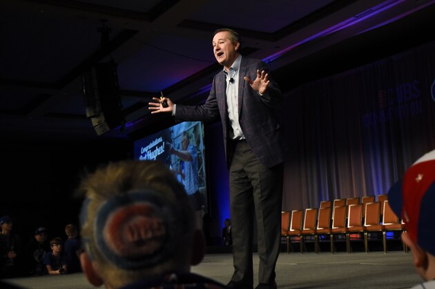 Chicago Cubs Chairman Tom Ricketts speaks during the baseball team's annual convention Friday, Jan. 18, 2019, in Chicago. (AP Photo/Matt Marton)