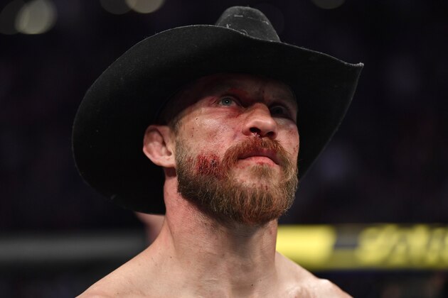 LAS VEGAS, NEVADA - JANUARY 18: Donald Cerrone stands in the octagon following his welterweight fight during the UFC 246 event at T-Mobile Arena on January 18, 2020 in Las Vegas, Nevada. (Photo by Jeff Bottari/Zuffa LLC)