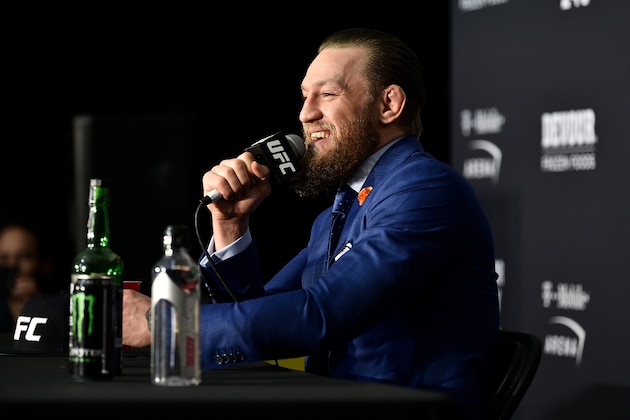 LAS VEGAS, NV - JANUARY 18:  Conor McGregor of Ireland speaks to the media following the UFC 246 event at T-Mobile Arena on January 18, 2020 in Las Vegas, Nevada. (Photo by Chris Unger/Zuffa LLC via Getty Images)