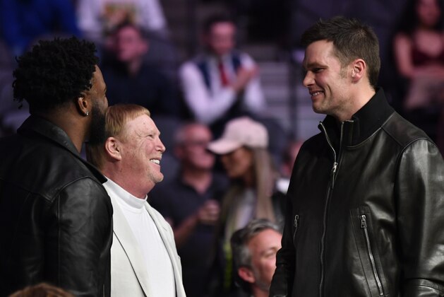 LAS VEGAS, NEVADA - JANUARY 18: (L-R) Mark Davis and Tom Brady attend the UFC 246 event at T-Mobile Arena on January 18, 2020 in Las Vegas, Nevada. (Photo by Jeff Bottari/Zuffa LLC via Getty Images)