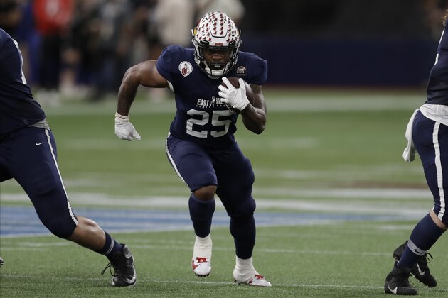 West running back James Robinson, of Illinois State, (25) during the second half of the East West Shrine football game Saturday, Jan. 18, 2020, in St. Petersburg, Fla. (AP Photo/Chris O'Meara)