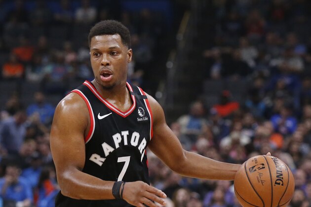 Toronto Raptors guard Kyle Lowry (7) during an NBA basketball game against the Oklahoma City Thunder Wednesday, Jan. 15, 2020, in Oklahoma City. (AP Photo/Sue Ogrocki)