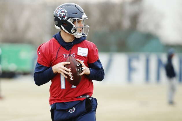 Tennessee Titans quarterback Ryan Tannehill runs a drill during an NFL football practice Friday, Jan. 17, 2020, in Nashville, Tenn. The Titans are scheduled to face the Kansas City Chiefs in the AFC Championship game Sunday. (AP Photo/Mark Humphrey)
