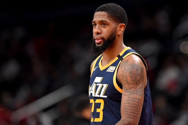 WASHINGTON, DC - JANUARY 12: Royce O'Neale #23 of the Utah Jazz looks on during the game against the Washington Wizards at Capital One Arena on January 12, 2020 in Washington, DC. NOTE TO USER: User expressly acknowledges and agrees that, by downloading and or using this photograph, User is consenting to the terms and conditions of the Getty Images License Agreement. (Photo by Will Newton/Getty Images)