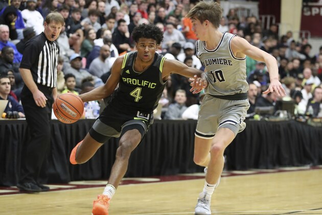 Prolific Prep's Jalen Green #4 in action against La Lumiere during a high school basketball game at the Hoophall Classic, Sunday, January 19, 2020, in Springfield, MA. (AP Photo/Gregory Payan)