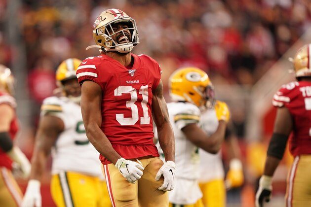 SANTA CLARA, CALIFORNIA - JANUARY 19: Raheem Mostert #31 of the San Francisco 49ers reacts to a run in the first half against the Green Bay Packers during the NFC Championship game at Levi's Stadium on January 19, 2020 in Santa Clara, California. (Photo by Thearon W. Henderson/Getty Images) SANTA CLARA, CALIFORNIA - JANUARY 19: Raheem Mostert #31 of the San Francisco 49ers reacts to a run in the first half against the Green Bay Packers during the NFC Championship game at Levi's Stadium on January 19, 2020 in Santa Clara, California. (Photo by Thearon W. Henderson/Getty Images)