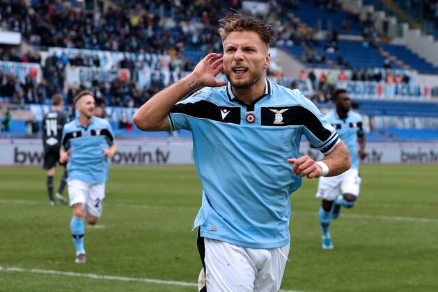 ROME, ITALY - JANUARY 18: Ciro Immobile of SS Lazio celebrates after scoring goal 5-0 during the Serie A match between SS Lazio and  UC Sampdoria at Stadio Olimpico on January 18, 2020 in Rome, Italy. (Photo by MB Media/Getty Images)