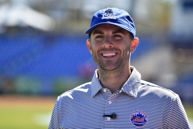 PORT ST. LUCIE, FL - MARCH 22: Former New York Mets third baseman, David Wright  during the 101st PGA Championship Ambassador Announcement at Mets Spring Training on March 22, 2019 in Port St. Lucie, Florida. (Photo by Eric Espada/Getty Images)