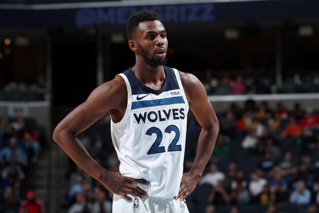 MEMPHIS, TN - NOVEMBER 6: Andrew Wiggins #22 of the Minnesota Timberwolves looks on during the game against the Memphis Grizzlies on November 6, 2019 at FedExForum in Memphis, Tennessee. NOTE TO USER: User expressly acknowledges and agrees that, by downloading and or using this photograph, User is consenting to the terms and conditions of the Getty Images License Agreement. Mandatory Copyright Notice: Copyright 2019 NBAE (Photo by Joe Murphy/NBAE via Getty Images)